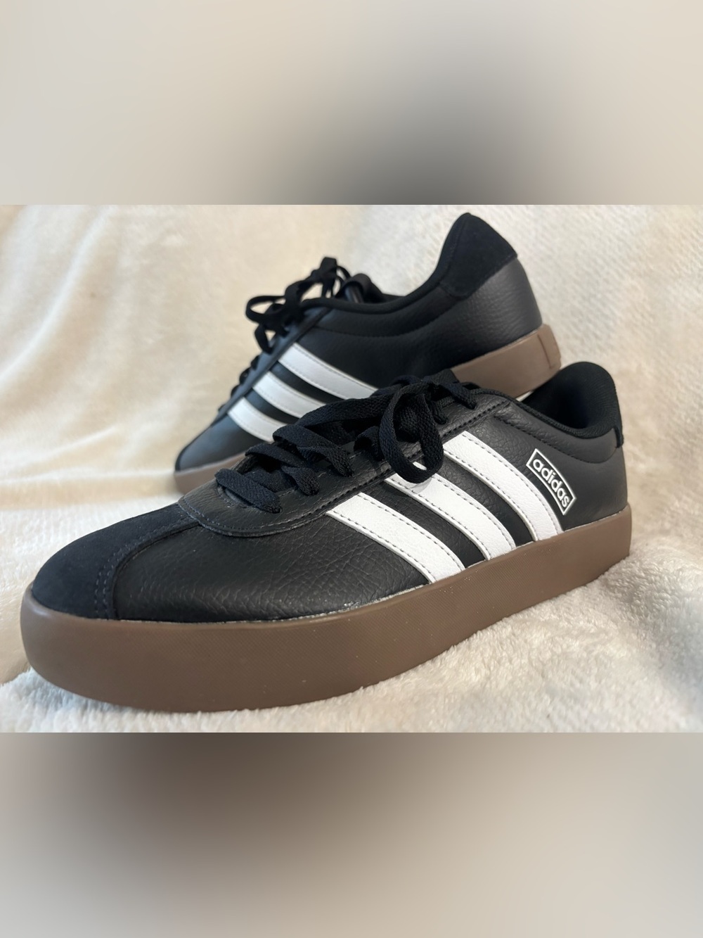 NWOT adidas Black & White Platform Sneakers with Brown Gum Sole